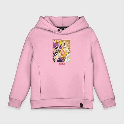 Детское худи оверсайз Клинок рассекающий демонов битва Ренгоку и Акадза / Светло-розовый – фото 1