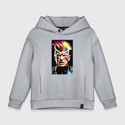 Детское худи оверсайз Панк Дональд Трамп - жесть / Меланж – фото 1