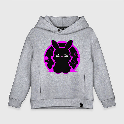 Детское худи оверсайз Зайка на черном фоне / Меланж – фото 1