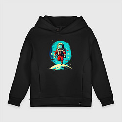 Толстовка оверсайз детская Космонавт на фоне луны, цвет: черный