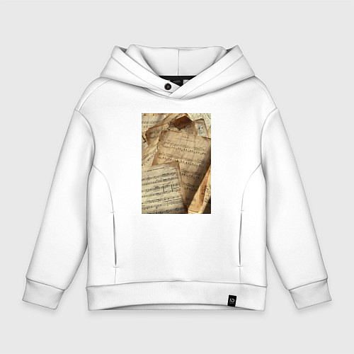 Детское худи оверсайз Листы с нотами / Белый – фото 1