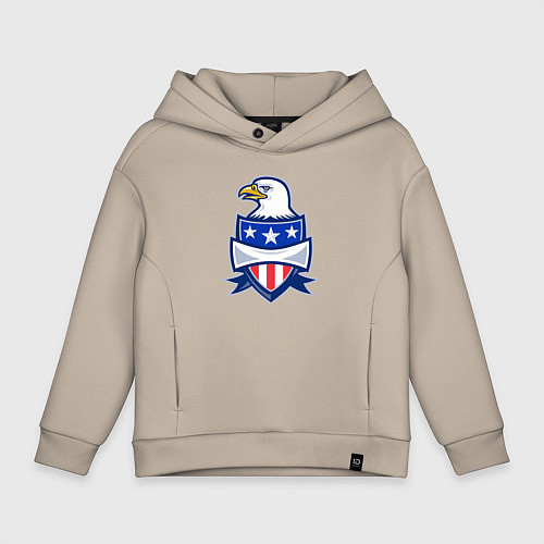 Детское худи оверсайз Орёл и американский щит / Миндальный – фото 1