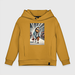 Толстовка оверсайз детская Капибара модель на дефиле животных, цвет: горчичный