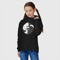 Толстовка оверсайз детская Кошачий инь янь, цвет: черный — фото 2