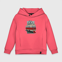 Толстовка оверсайз детская Трамвай-монстр, цвет: коралловый