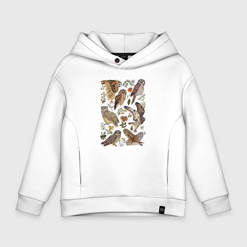 Детское худи оверсайз Разные совы и цветы / Белый – фото 1