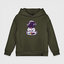 Толстовка оверсайз детская Астронавт ест суши, цвет: хаки