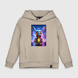 Толстовка оверсайз детская Cyber Pikachu - metal style neon glow, цвет: миндальный