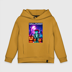 Толстовка оверсайз детская Pumpkin and skeleton - neon glow, цвет: горчичный