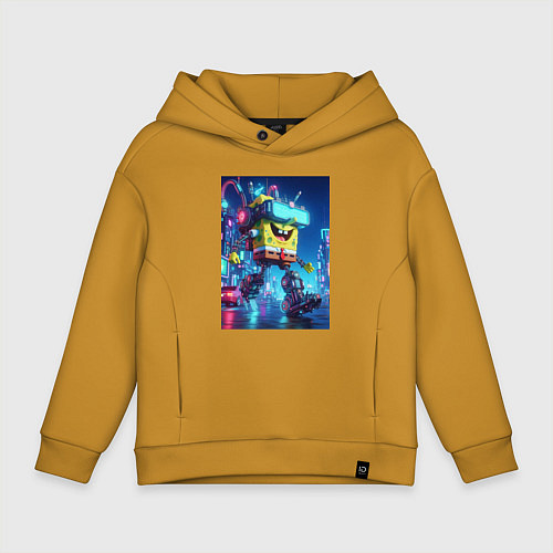 Детское худи оверсайз Cyber Sponge Bob - neon glow fantasy / Горчичный – фото 1