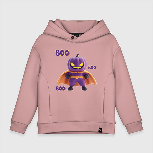 Детское худи оверсайз Тыква супермен - хеллоуин / Пыльно-розовый – фото 1