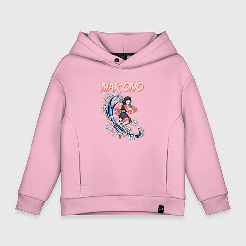 Детское худи оверсайз Клинок, рассекающий демонов Макомо / Светло-розовый – фото 1