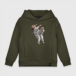 Толстовка оверсайз детская Каратэ удар ногой, цвет: хаки