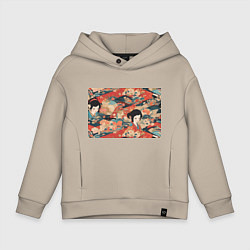 Детское худи оверсайз Японский орнамент с девушкой