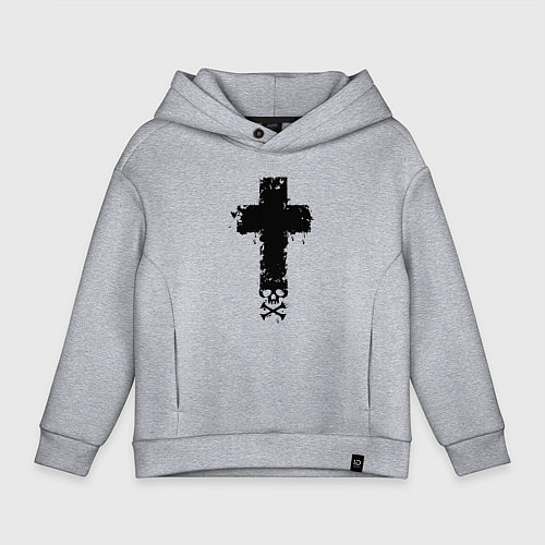 Детское худи оверсайз Стильный крест - с черепом / Меланж – фото 1