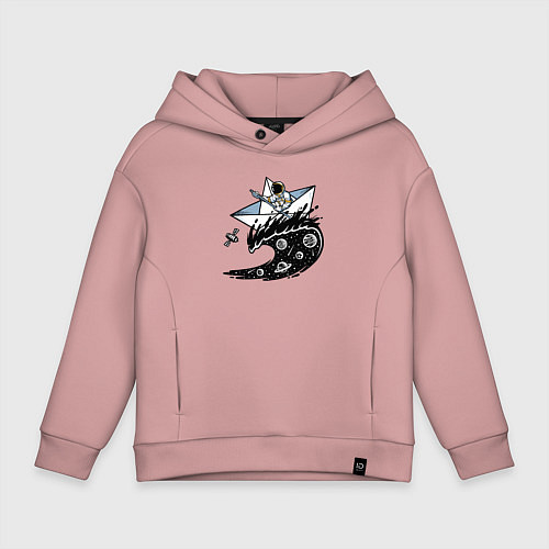 Детское худи оверсайз Кораблик на космической волне / Пыльно-розовый – фото 1