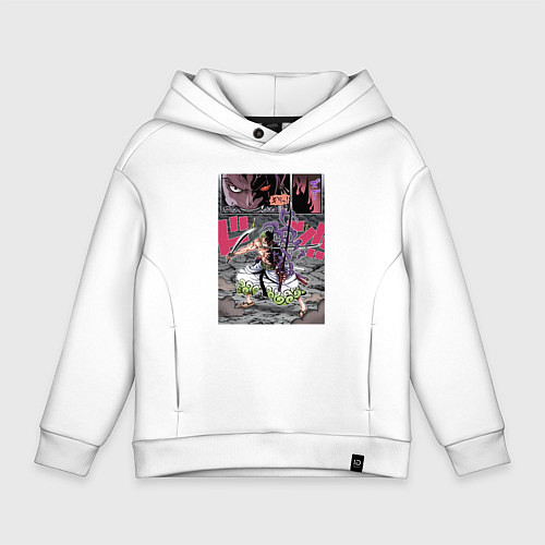Детское худи оверсайз Ван-Пис Зоро Ророноа техника / Белый – фото 1