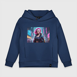 Толстовка оверсайз детская Cyberpunk 2077 a girl, цвет: тёмно-синий