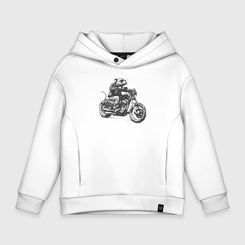 Детское худи оверсайз Крыса байкер на мотоцикле чоппере / Белый – фото 1