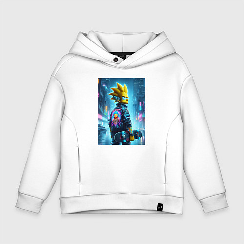 Детское худи оверсайз Чувак Барт Симпсон со скейтбордом под дождём - ней / Белый – фото 1