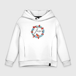 Детское худи оверсайз Зима - рябина и снегирь