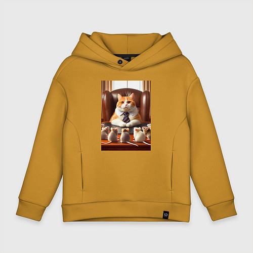 Детское худи оверсайз Рыжий кот босс - нейроарт / Горчичный – фото 1