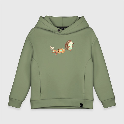 Детское худи оверсайз Ежик со спущенной лодкой / Авокадо – фото 1