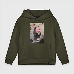 Толстовка оверсайз детская Семья шпиона стенгазета, цвет: хаки