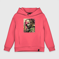 Толстовка оверсайз детская Cyber girl in a respirator - ai art fantasy, цвет: коралловый