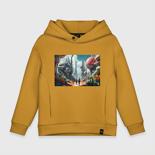 Детское худи оверсайз Планета фантастика / Горчичный – фото 1