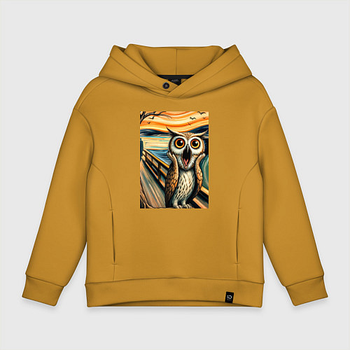 Детское худи оверсайз Сова кричит на картине Эдварда Мунка - нейроарт / Горчичный – фото 1