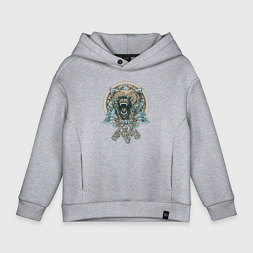 Детское худи оверсайз Медведь и обереги / Меланж – фото 1