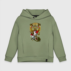 Толстовка оверсайз детская Георгий Победоносец и герб России, цвет: авокадо