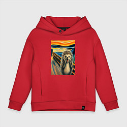 Толстовка оверсайз детская Ёжик кричит на картине Эдварда Мунка - мем искусст, цвет: красный