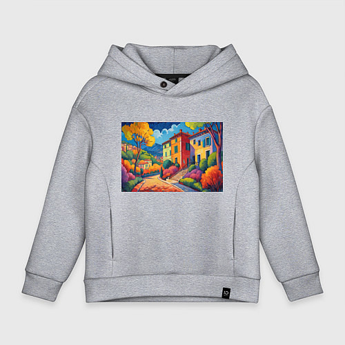 Детское худи оверсайз Живопись яркие домики фовизм / Меланж – фото 1