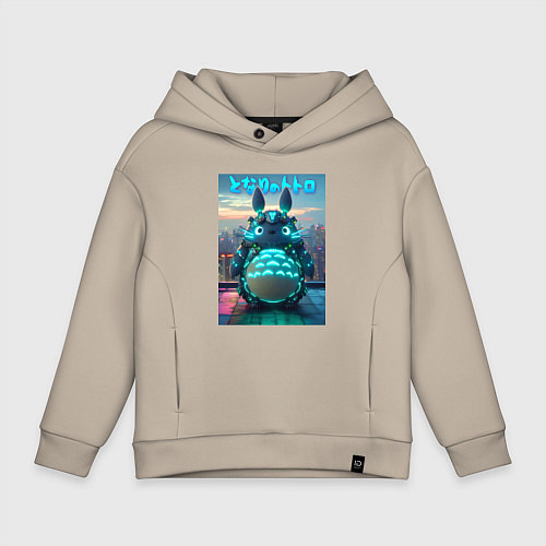 Детское худи оверсайз Cyber Totoro - neon glow fantasy / Миндальный – фото 1