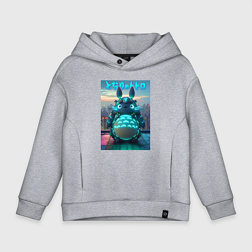 Детское худи оверсайз Cyber Totoro - neon glow fantasy / Меланж – фото 1