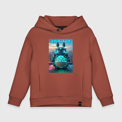 Детское худи оверсайз Cyber Totoro - neon glow fantasy / Кирпичный – фото 1