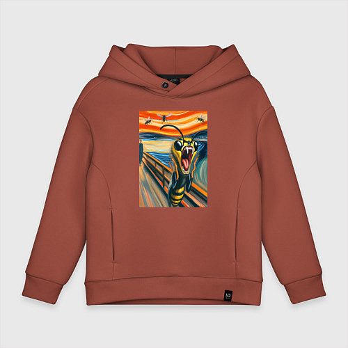 Детское худи оверсайз Оса кричит на картине Эдварда Мунка - мем искусств / Кирпичный – фото 1