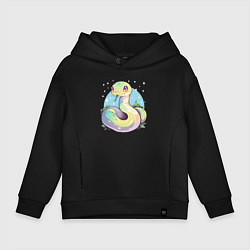 Толстовка оверсайз детская Милая зелёная змейка, цвет: черный