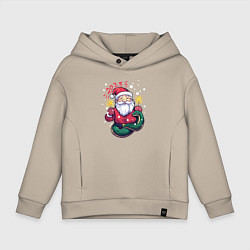 Толстовка оверсайз детская Змея и Дед мороз, цвет: миндальный