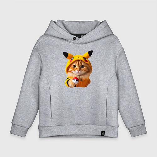 Детское худи оверсайз Рыжий котёнок покемон - нейроарт / Меланж – фото 1