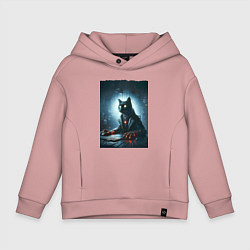 Толстовка оверсайз детская Кибер кот за компьютером - неоновое свечение, цвет: пыльно-розовый