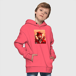 Толстовка оверсайз детская The godfather of the meowfia - ai art fantasy, цвет: коралловый — фото 2