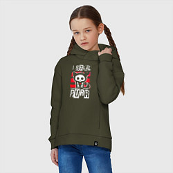 Толстовка оверсайз детская Кот - я все еще мурлычу, цвет: хаки — фото 2