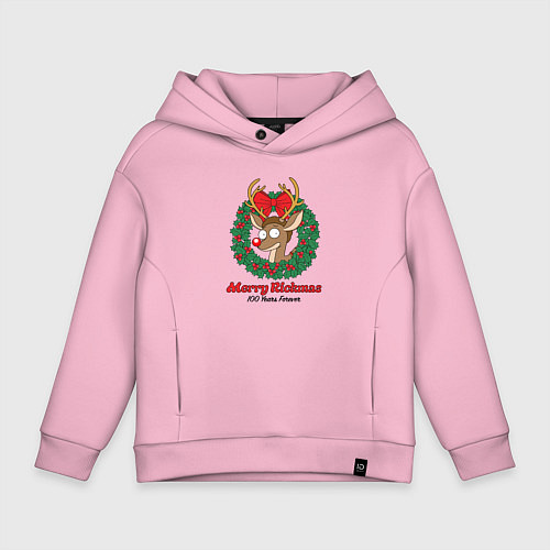 Детское худи оверсайз Морти новогодний олень Merry Rickmas / Светло-розовый – фото 1