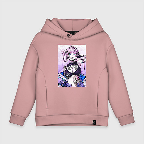 Детское худи оверсайз Песнь ночных сов Надзуна / Пыльно-розовый – фото 1