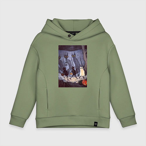 Детское худи оверсайз Коты на хэллоуин / Авокадо – фото 1