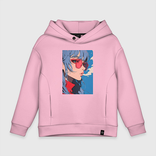 Детское худи оверсайз Девушка в очках арт / Светло-розовый – фото 1