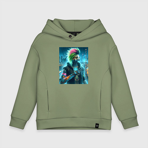 Детское худи оверсайз Cool girl - cyberpunks not dead / Авокадо – фото 1
